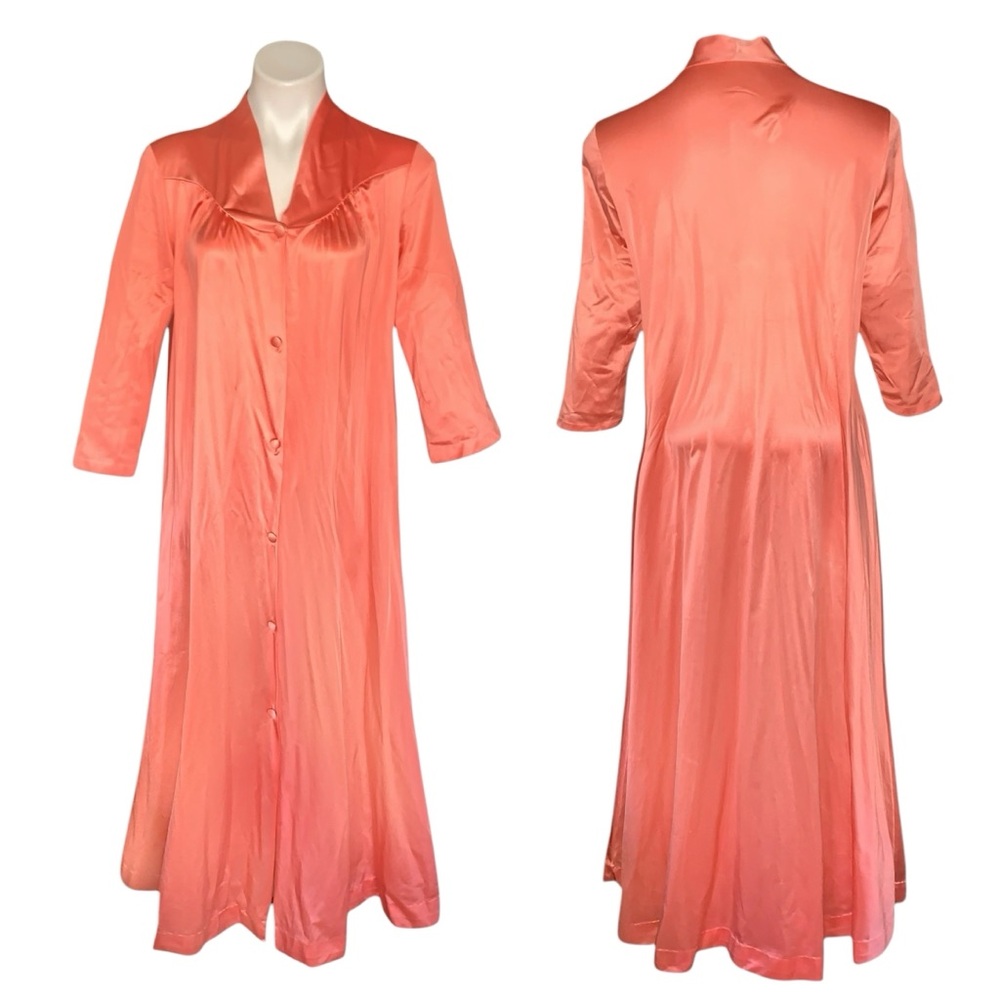 v i n t a g e :: Set Floral Long Satin Nylon Peignoir Slip Dress Robe - Picture 6 of 16
